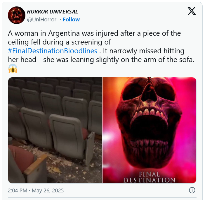 Final Destination HORROR: Theatre Ceiling Collapses On Woman During Movie Screening In Argentina